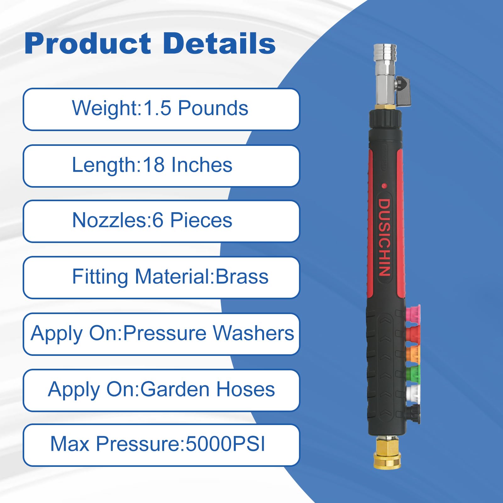 DUSICHIN straight gun design enables easy maneuvering and reduced hose kinks