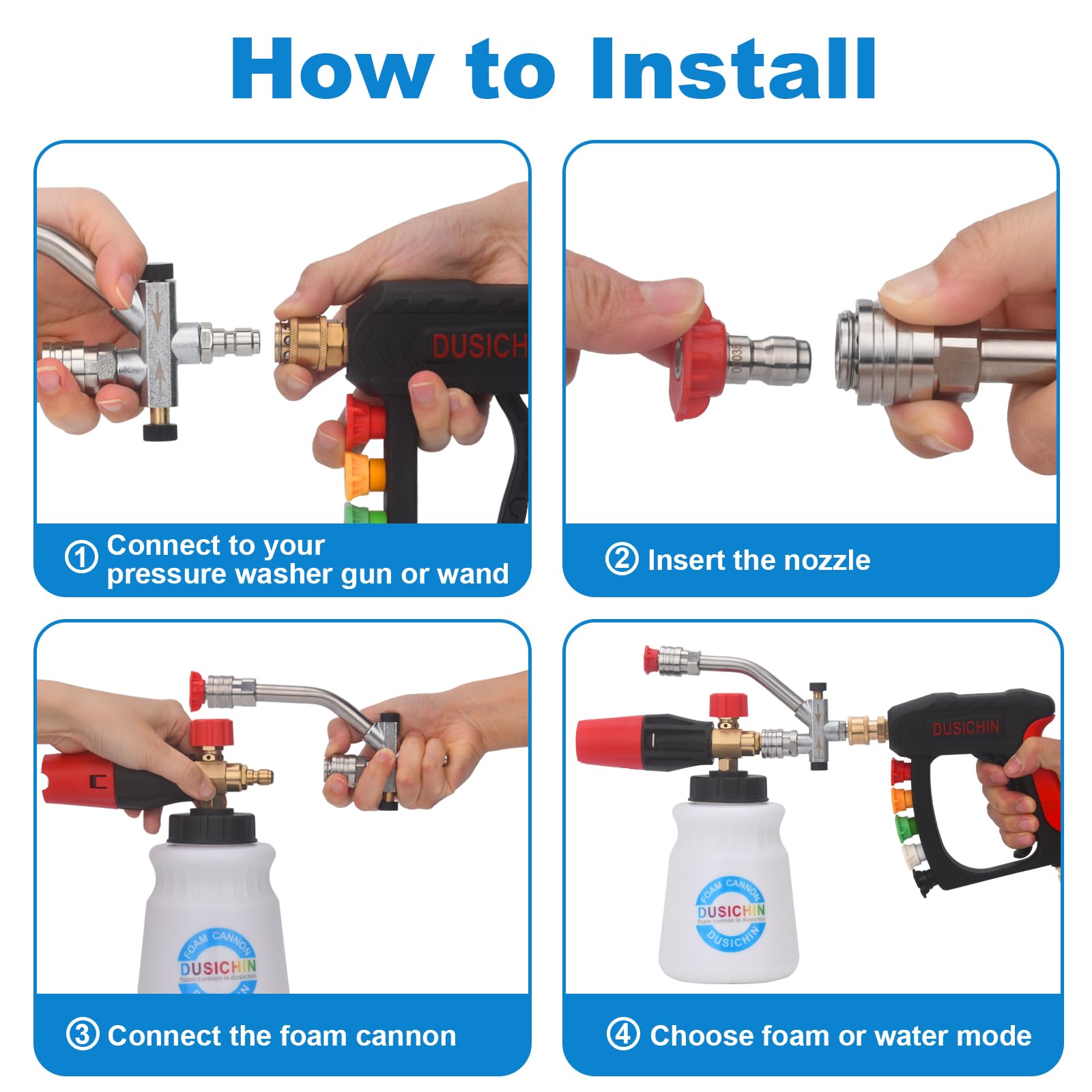 DUSICHIN versatile spray tips offer five angle patterns 0-65 degrees