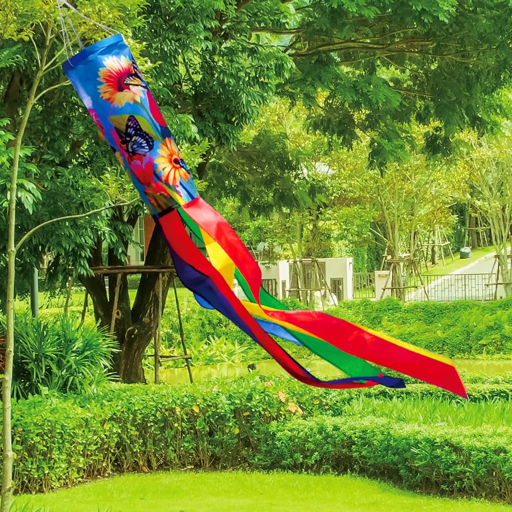 Dusnodu butterfly windsock rainbow tails flutter for vibrant curb appeal.