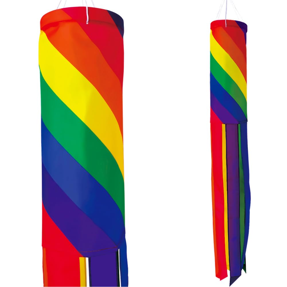 Dusnodu Spiral Rainbow Windsock full view adds vibrant curb appeal to any yard