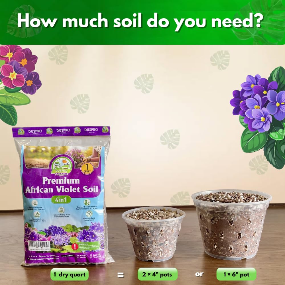 Duspro soil supports healthy roots and vibrant blooms for violets.