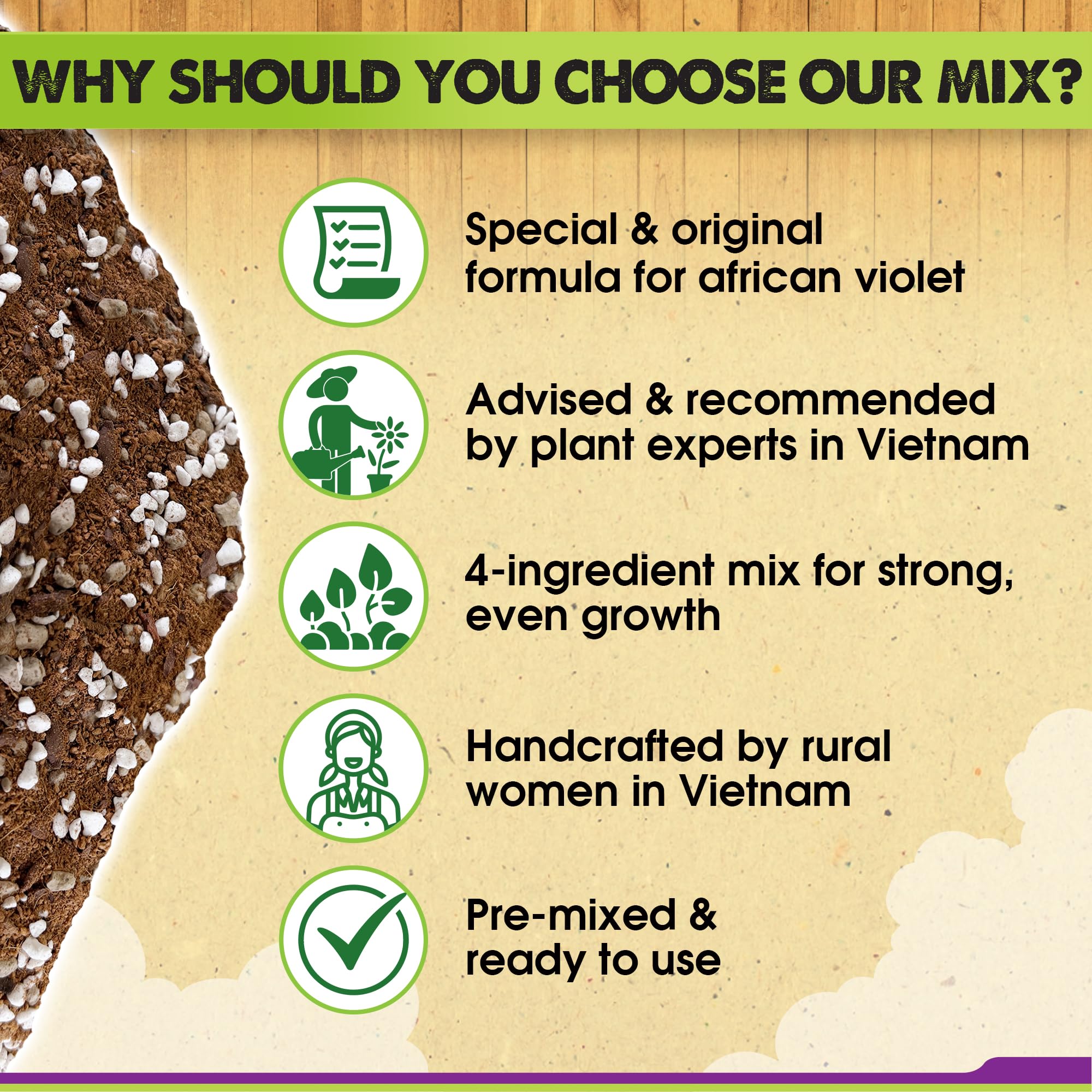 Duspro African Violet soil ready-to-use mix saves prep time.