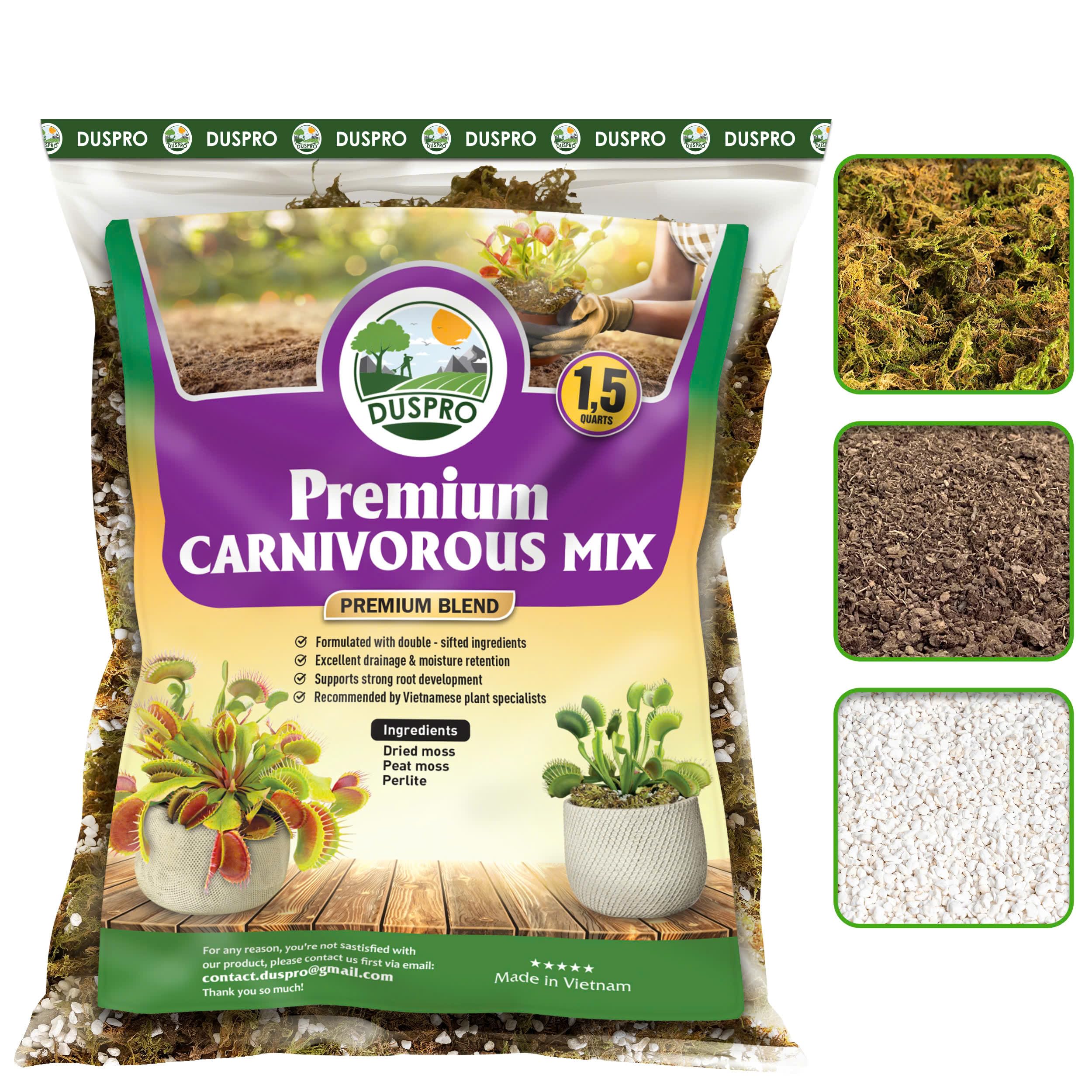 Duspro carnivorous soil mix 1.5qt package ready for two pots.