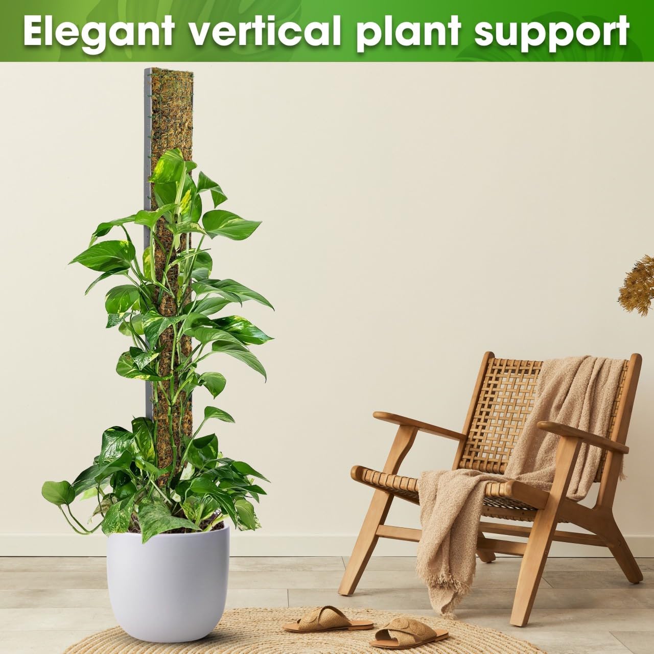 Duspro moss pole features easy soak-and-plant installation for quick setup.