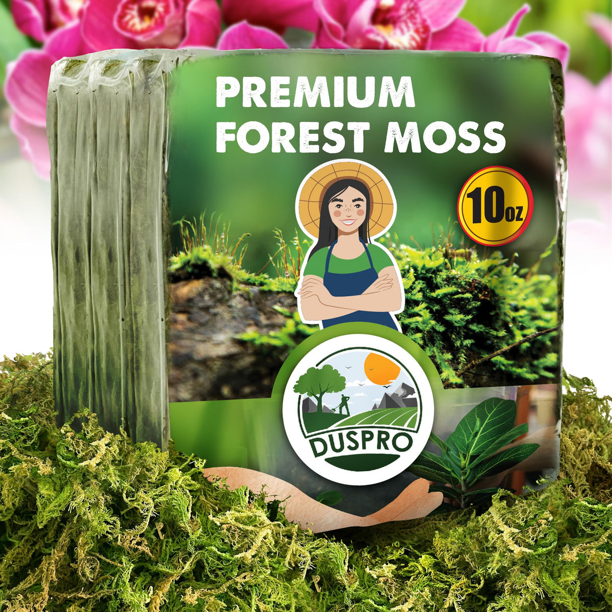 Duspro forest moss 10oz bulk for moisture retention in potted plants.