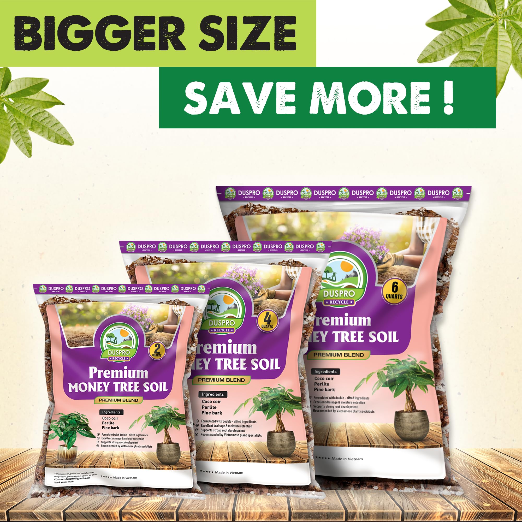 Duspro four-quart packaging for indoor plant soil