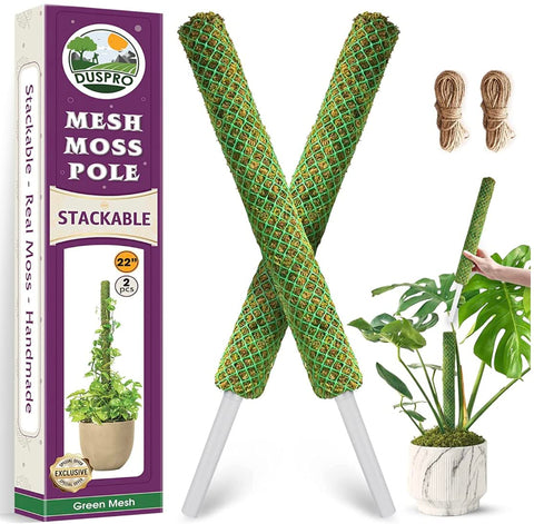 Duspro green moss pole assembly view showing stackable plant support for climbing plants.