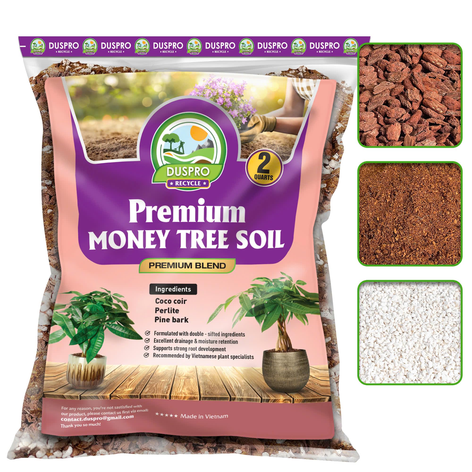Duspro Money Tree soil mix bottle pour enables quick, mess-free potting and easy setup.