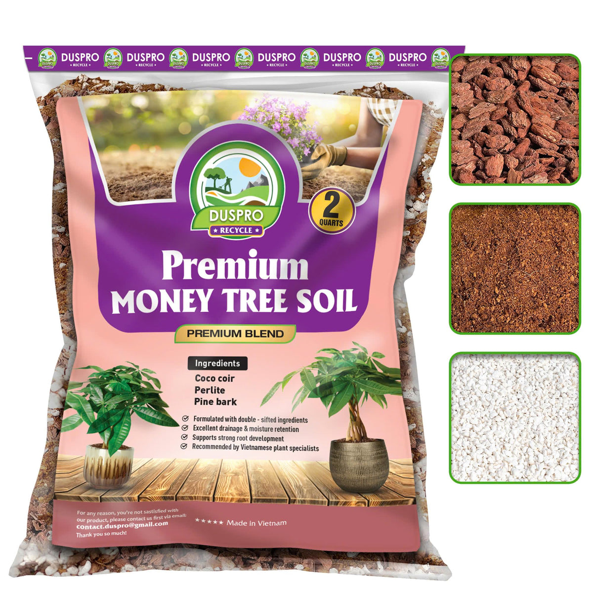 Duspro Money Tree soil mix bottle pour enables quick, mess-free potting and easy setup.