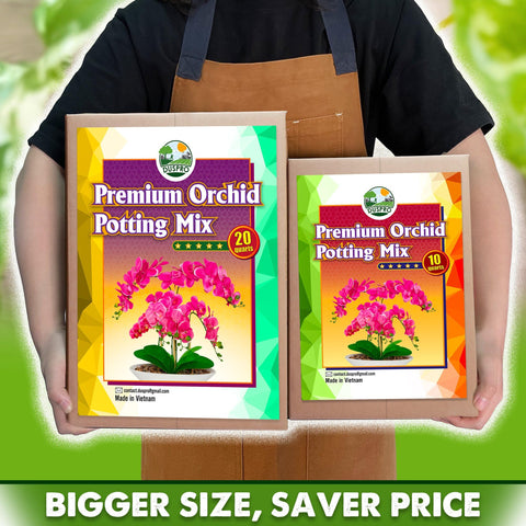Duspro 10-quart bag of orchid potting mix ready for multiple pots.