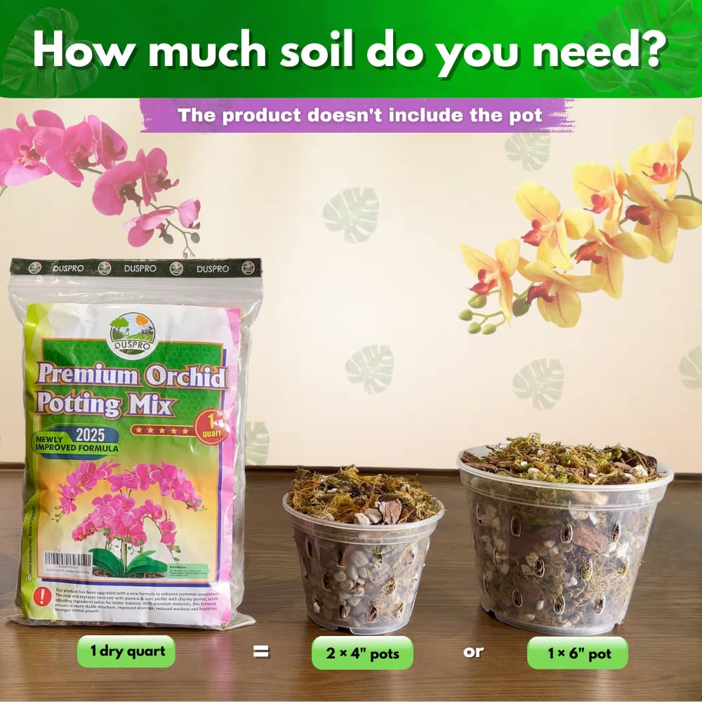 Duspro orchid potting mix achieves moisture balance with moss and pumice