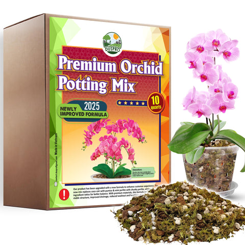 Duspro orchid potting mix upgraded formula enhances aeration for healthier roots.