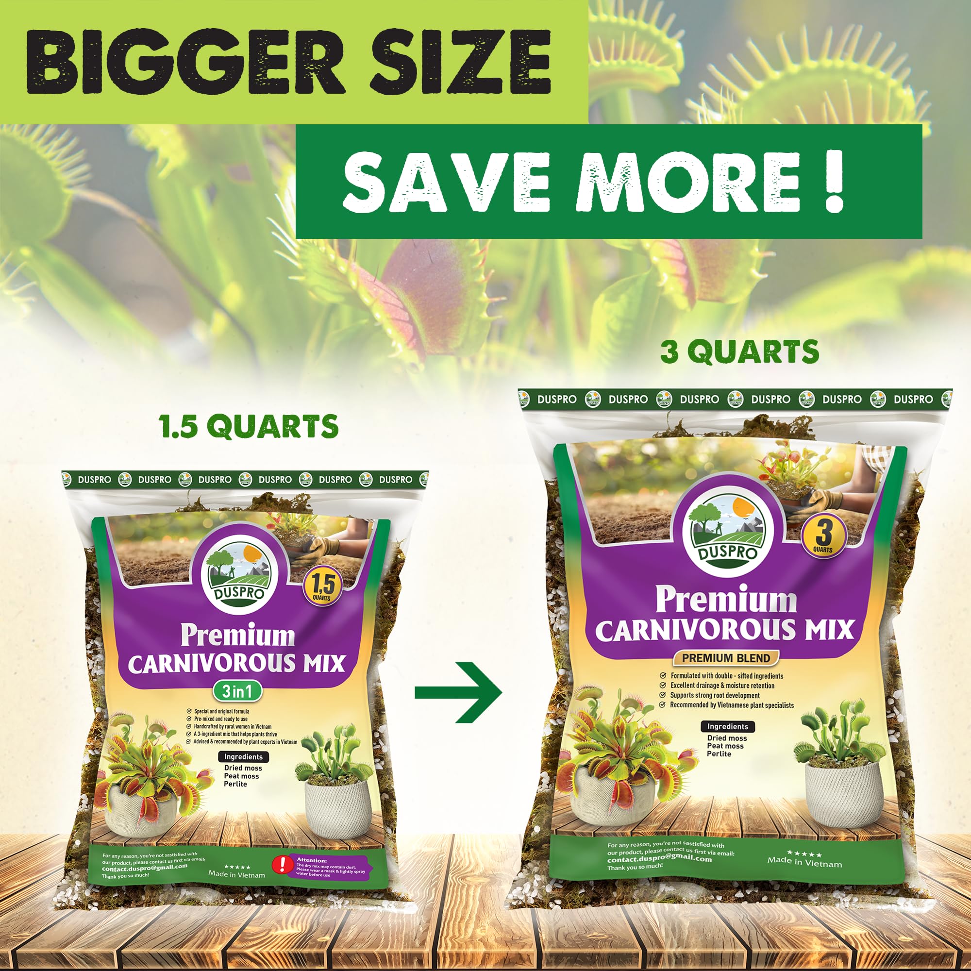 Duspro quality control badge signals reliable carnivorous plant soil.