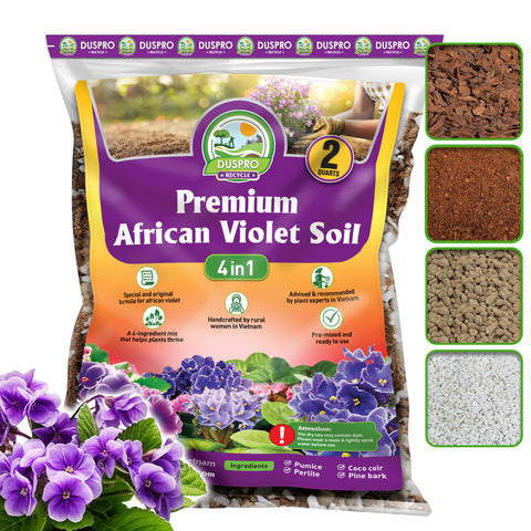 Duspro 4-in-1 African violet soil bag ready for use supports healthy roots.