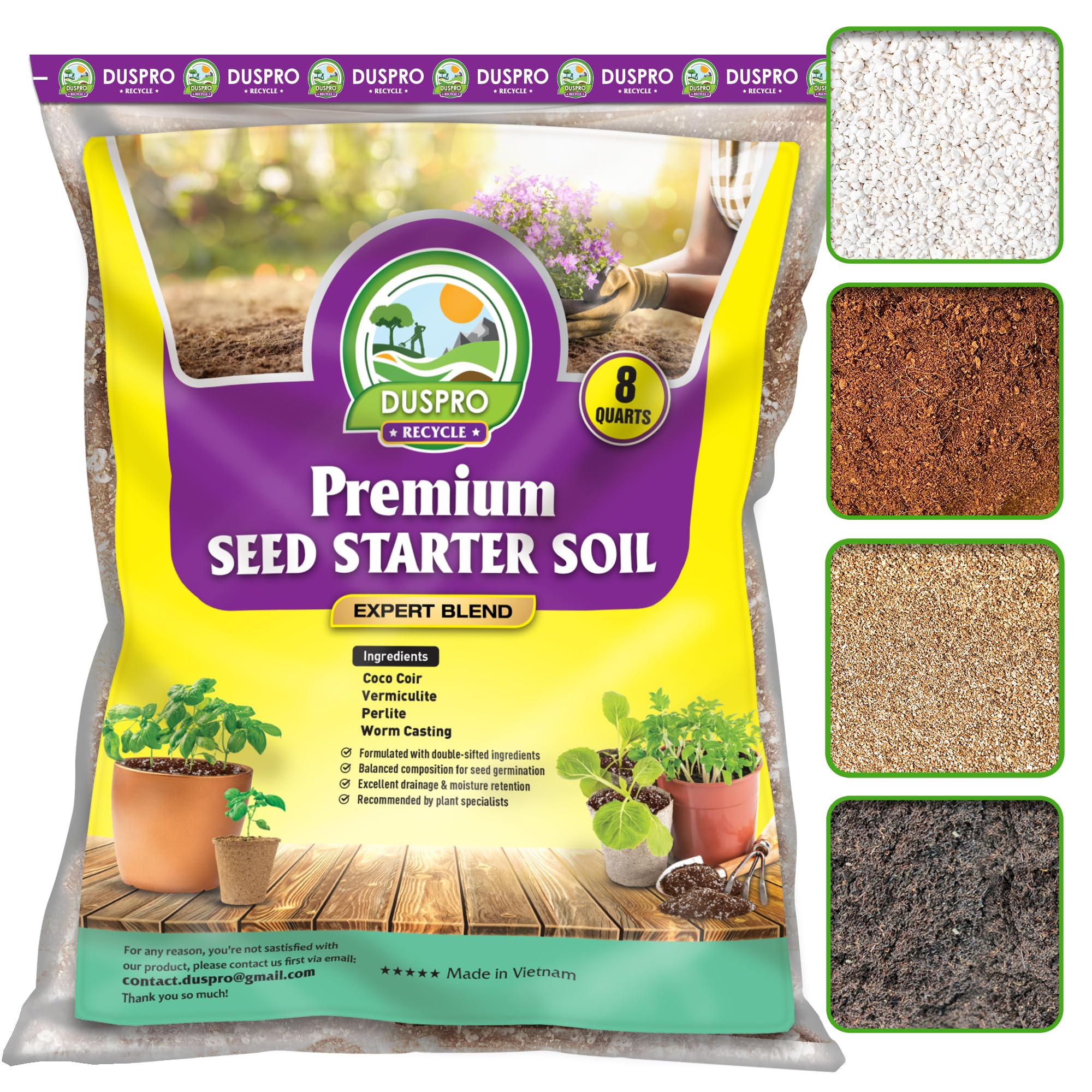 Duspro Recycle 8 seed starter soil bag—ready-to-use seed germination support.