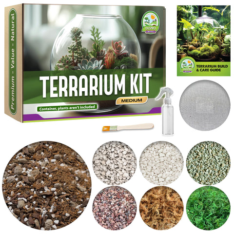 Duspro Recycle Terrarium Kit components arranged for easy setup and learning.