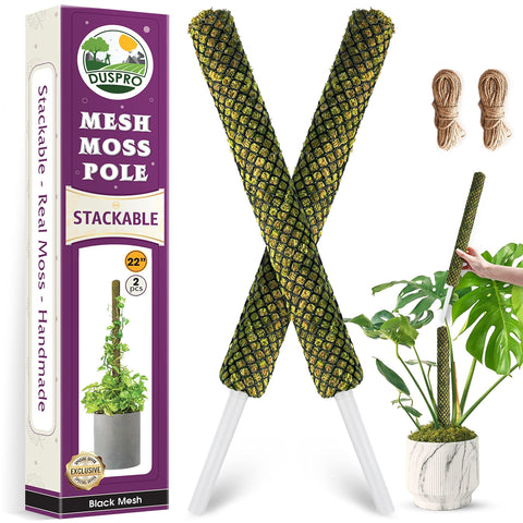 Duspro stackable mesh moss pole assembly for sturdy indoor plant support.