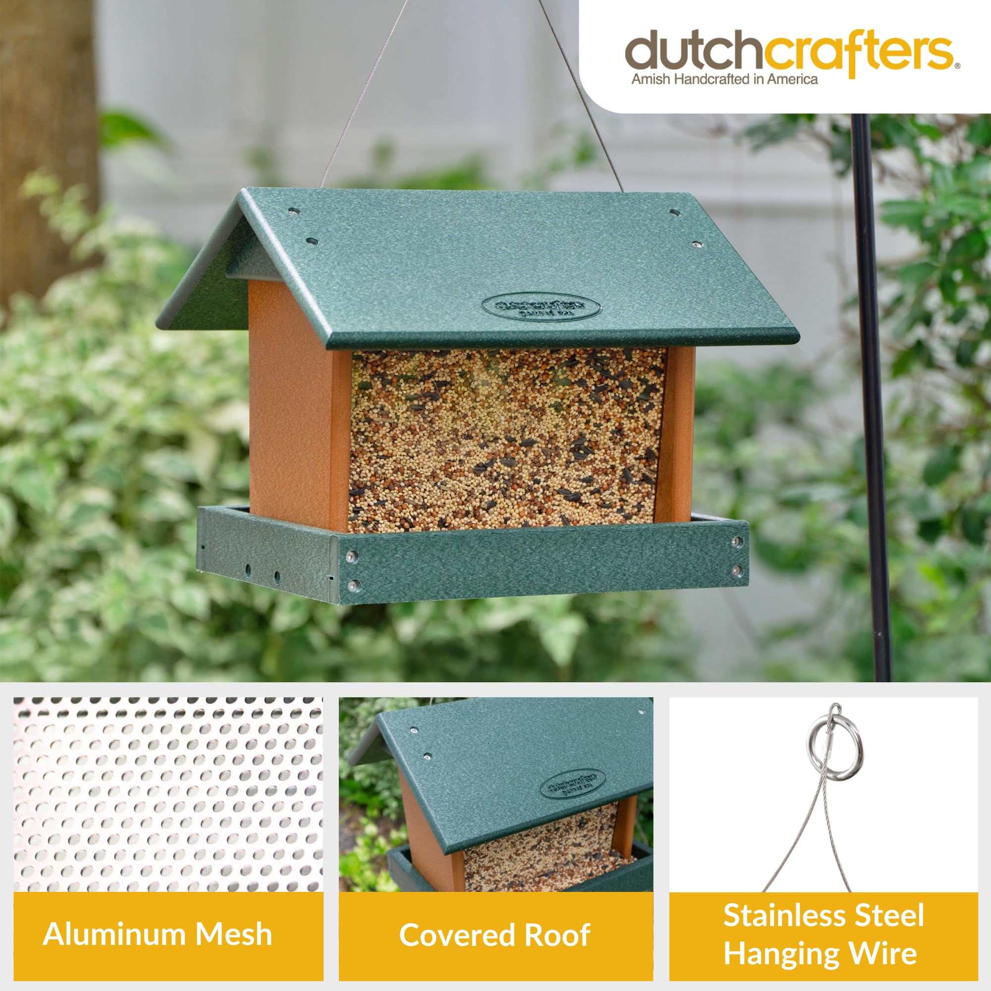 DutchCrafters Poly Hanging Hopper Feeder with clear sides for seed checks