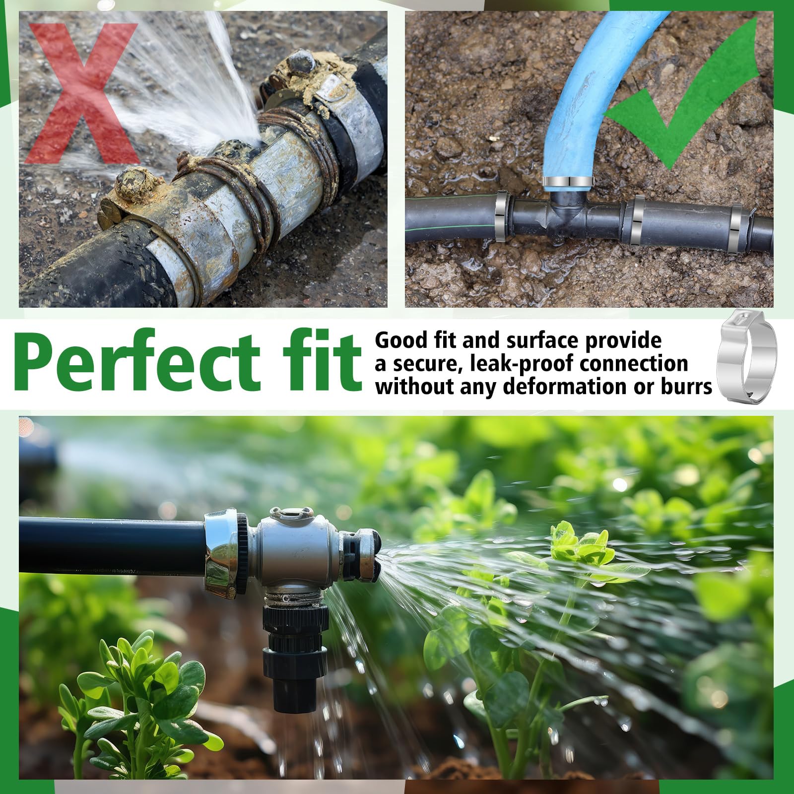 Duraaamo clamps compatible with polyethylene and polybutylene pipes for flexible use.