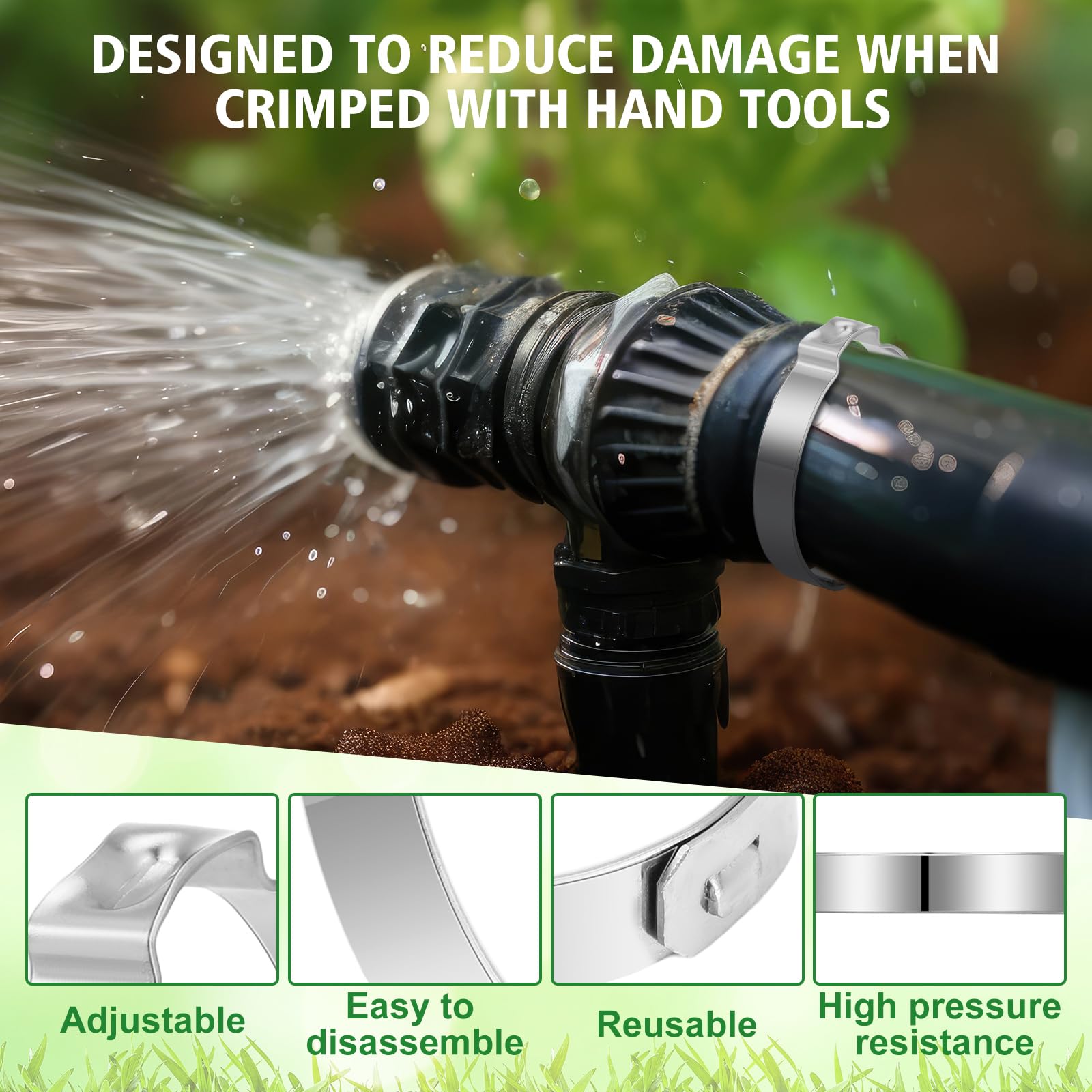 Duraaamo easy-install hose clip simplifies sprinkler system assembly.