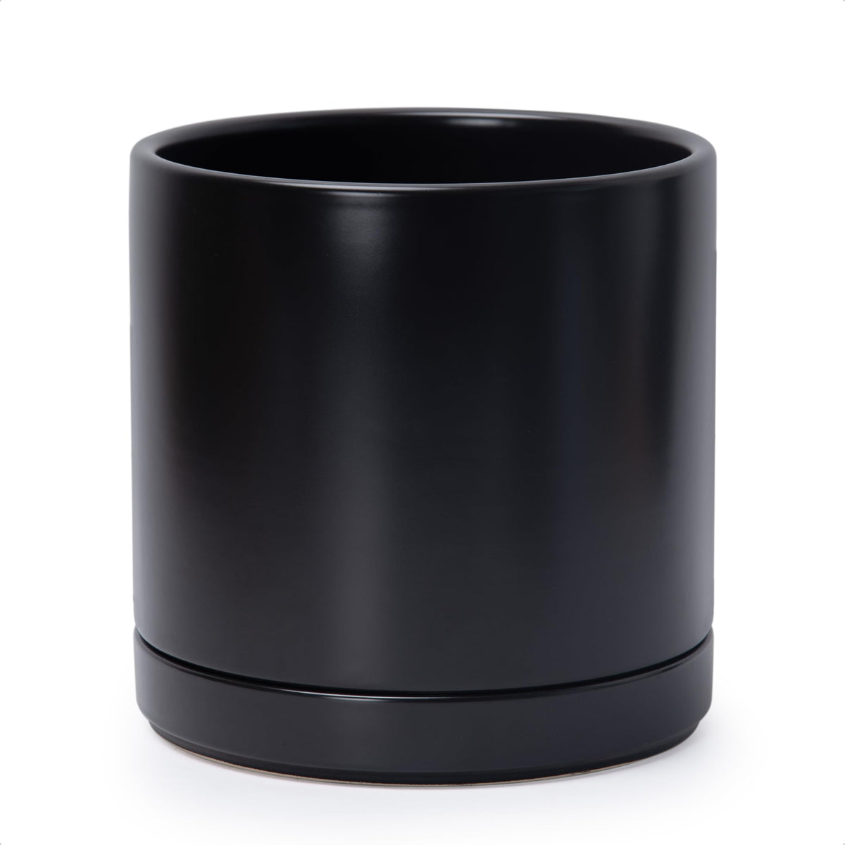 D'vine Dev 10-inch black ceramic planter pot, front view, showcasing a sleek cylindrical design.