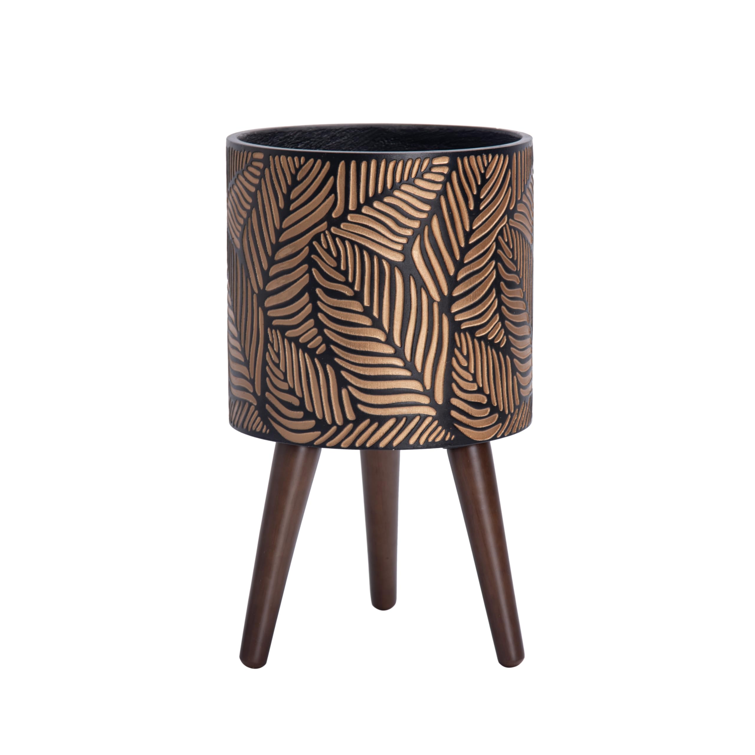 D'vine Dev 10 inch planter pot with stand bronze grey for a mid century indoor display