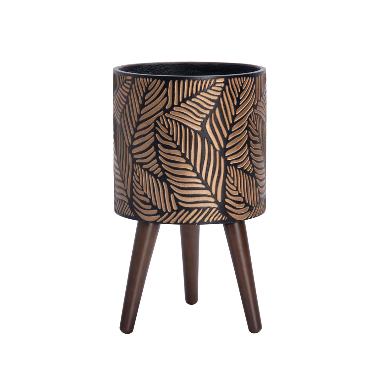 D'vine Dev 10 inch planter pot with stand bronze grey for a mid century indoor display