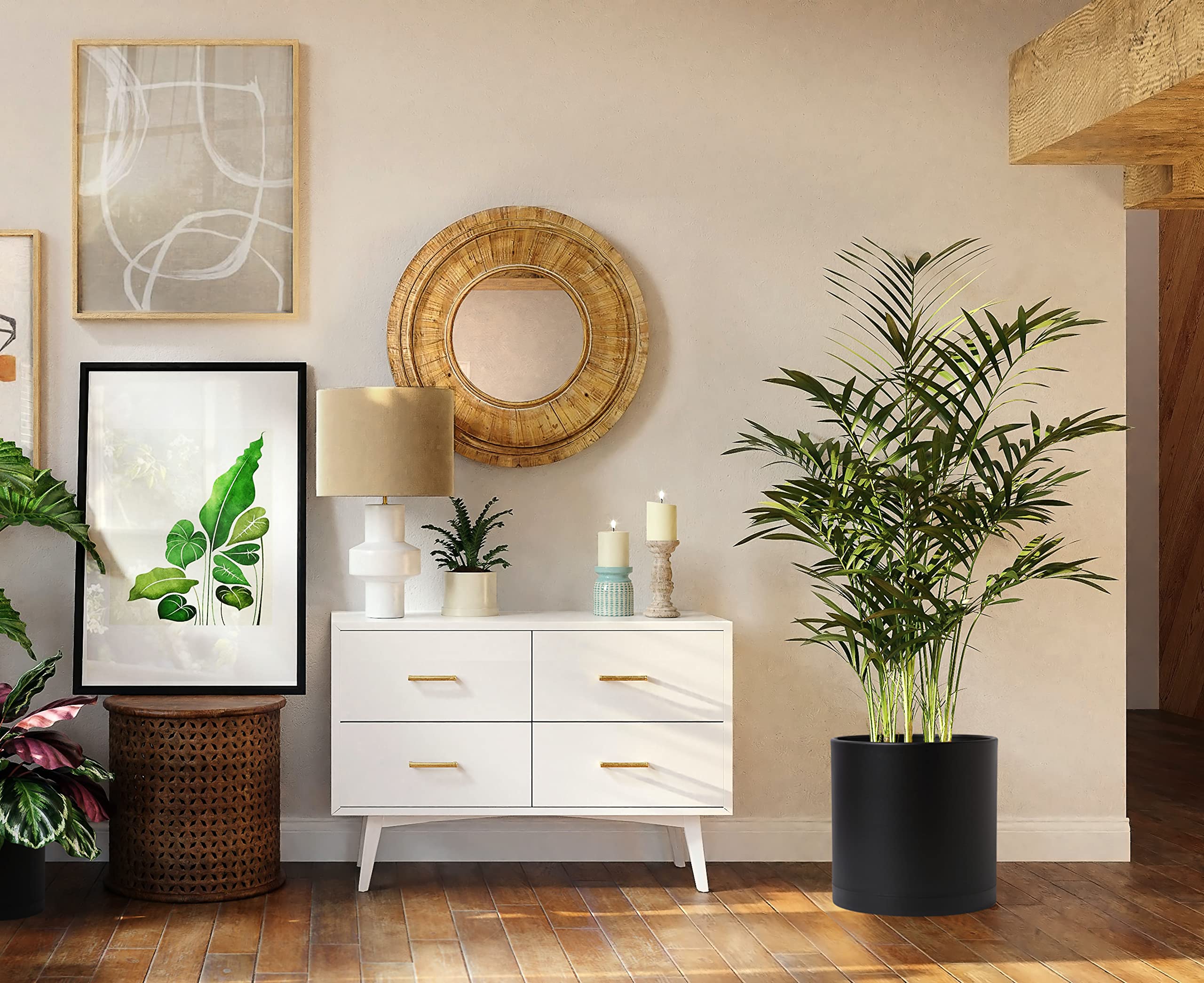 D'vine Dev 14-inch black planter featuring a matte finish and thick walls