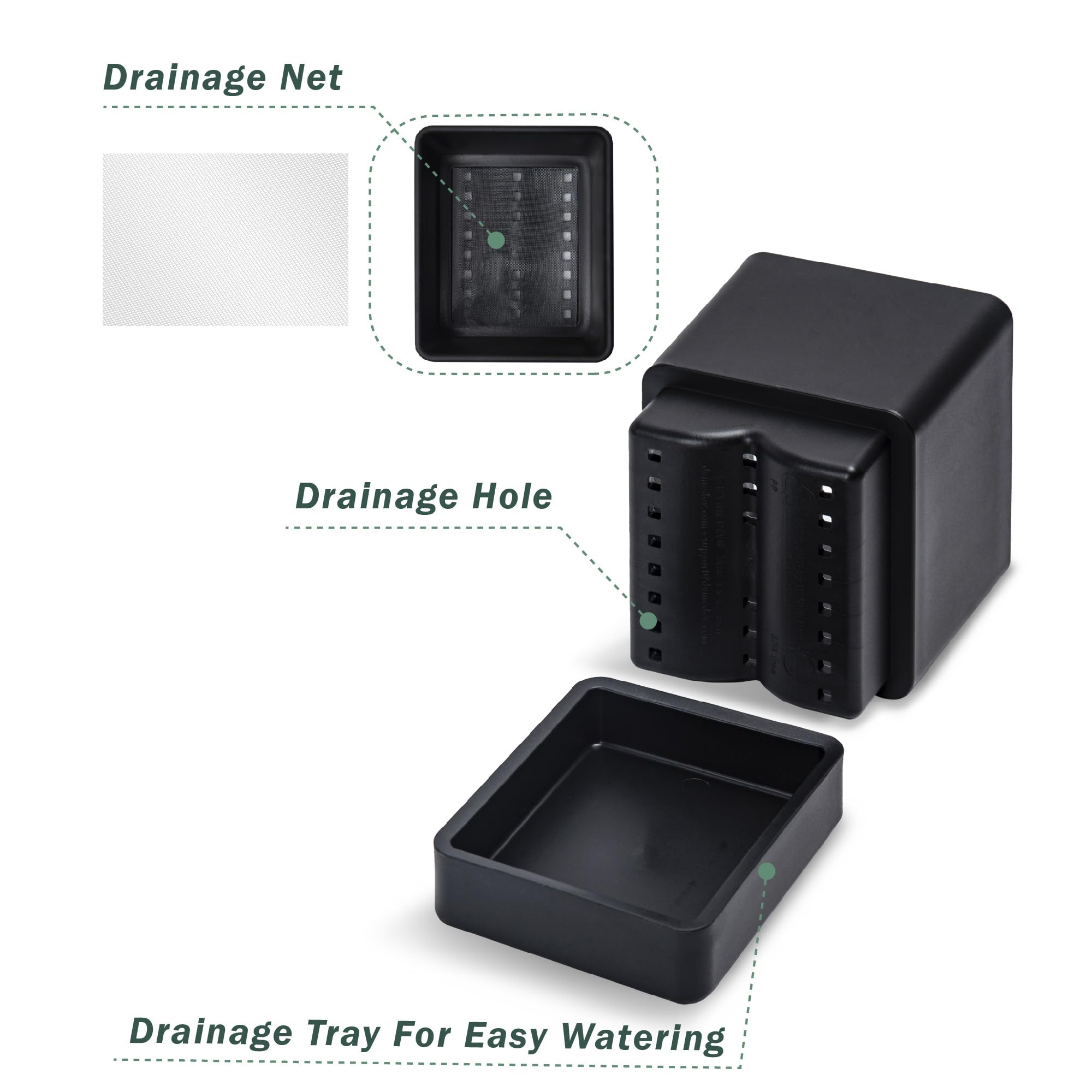 D'vine Dev black planter closeup showing durable plastic and clean finish.