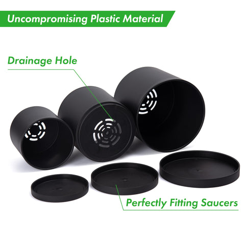 D'vine Dev 6-inch planter pot featuring a seamless saucer and sturdy plastic.