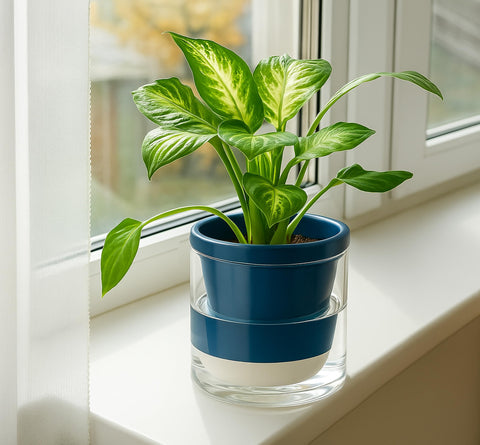 Dvine Dev handcrafted planter close-up highlighting unglazed bottom texture