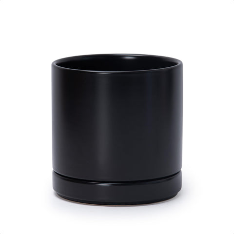D'vine Dev ceramic 6.5-inch cylinder planter with saucer for indoor greenery.