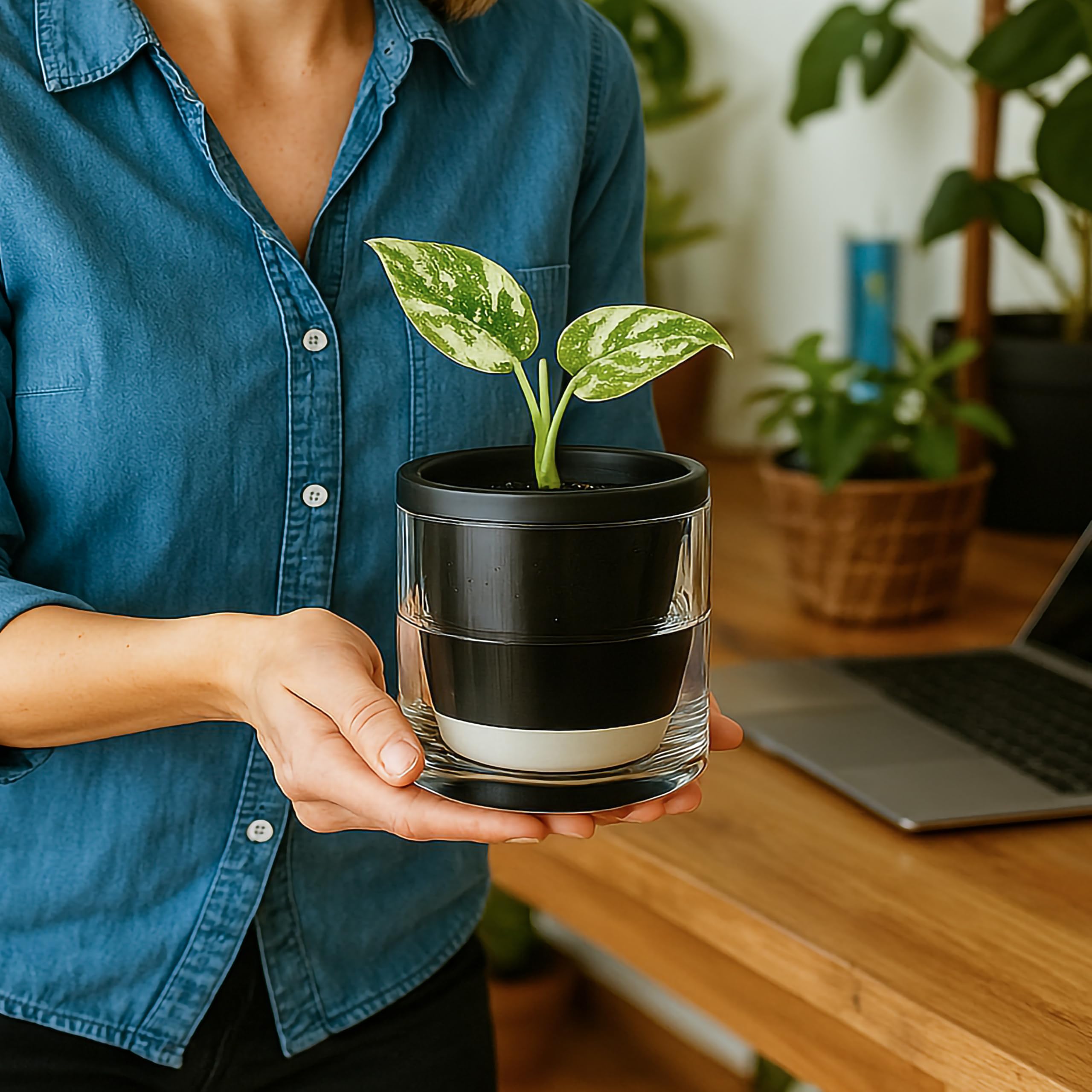 Compact 4-inch planter fits bright windowsills and desks