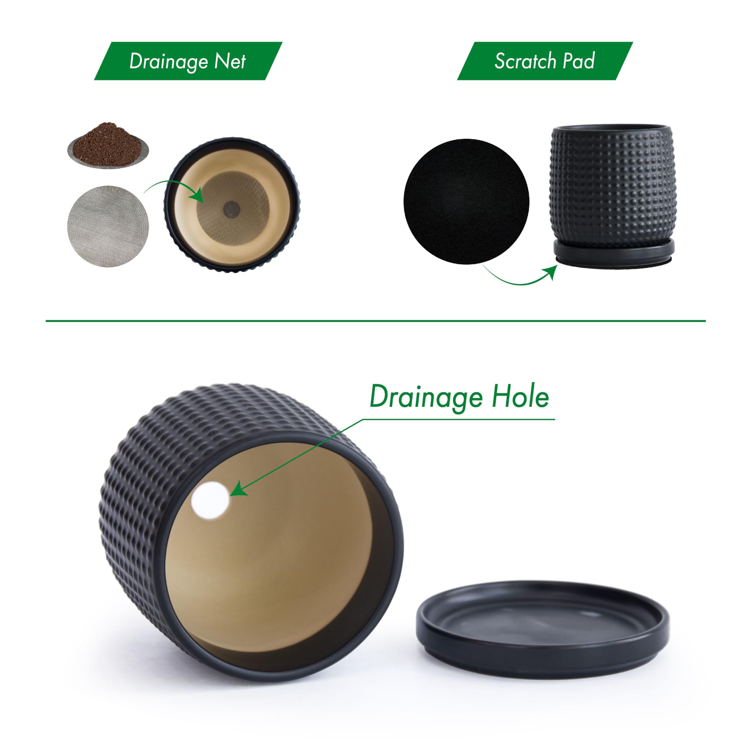 D'vine Dev planter with detachable ceramic saucer for spill-free setup.