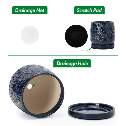 D'vine Dev midnight blue embossed leaf design adds modern appeal.