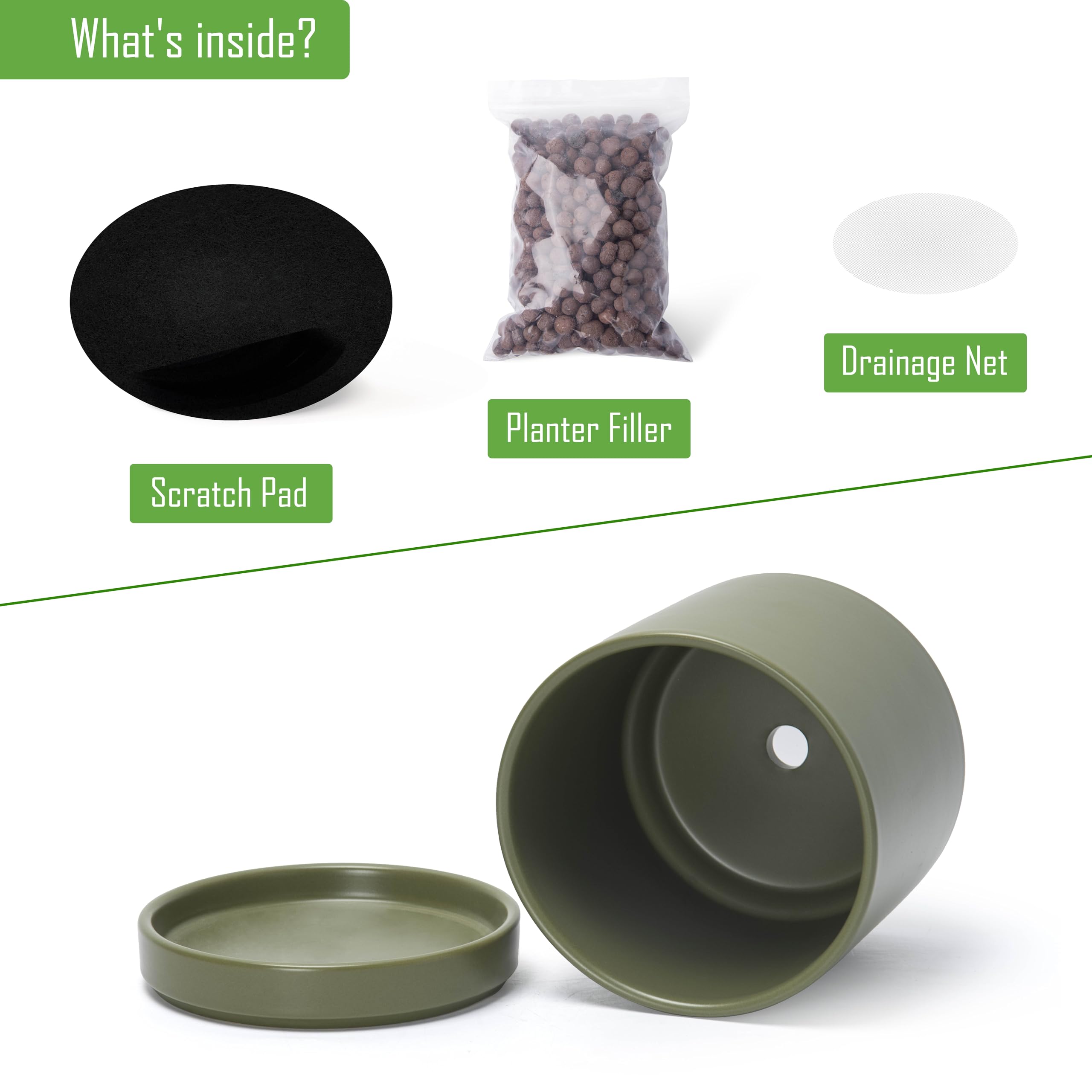 D'vine Dev olive ceramic planter closeup highlights smooth glaze.