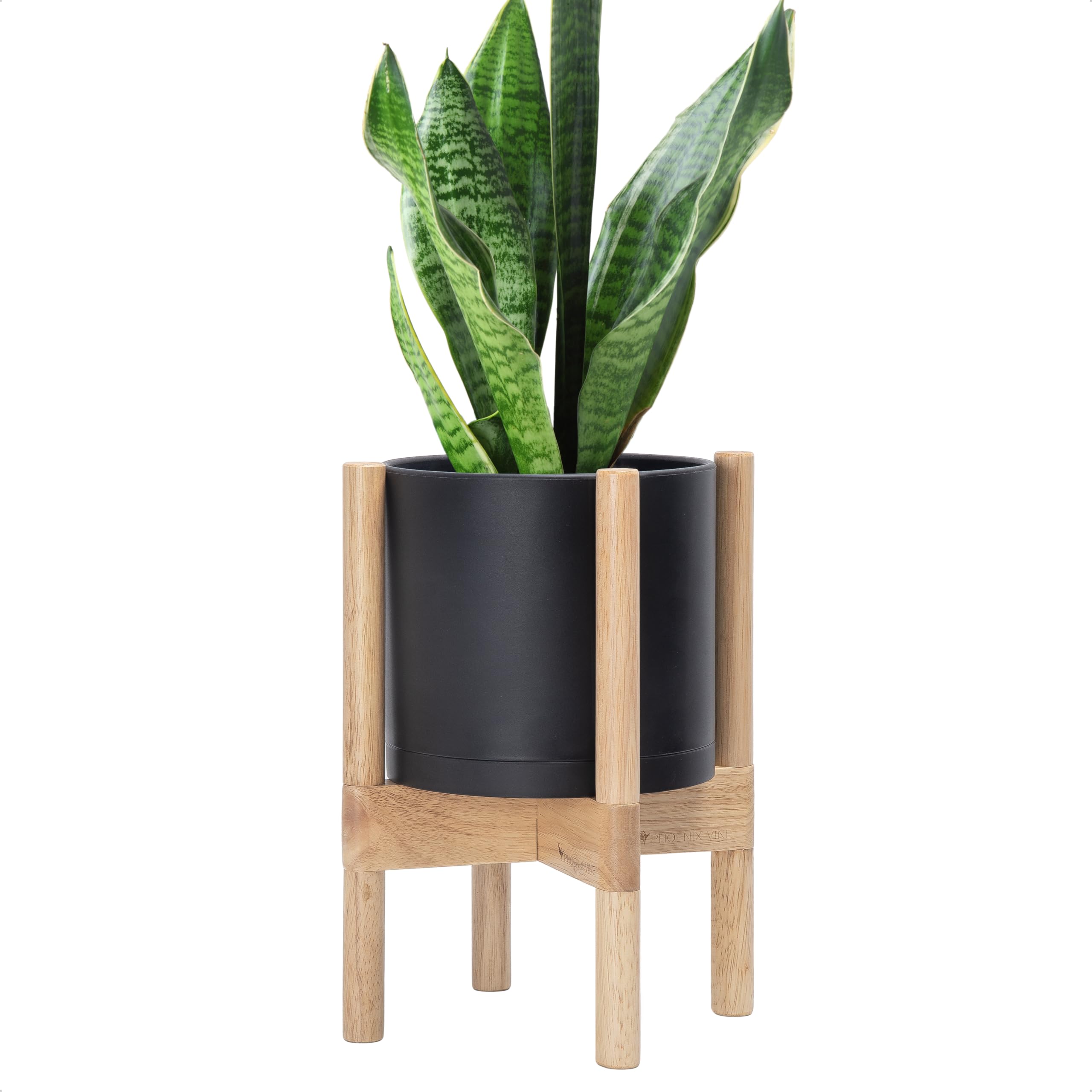 D'vine Dev 8-inch matte black planter pot with stand for stylish indoor greenery.