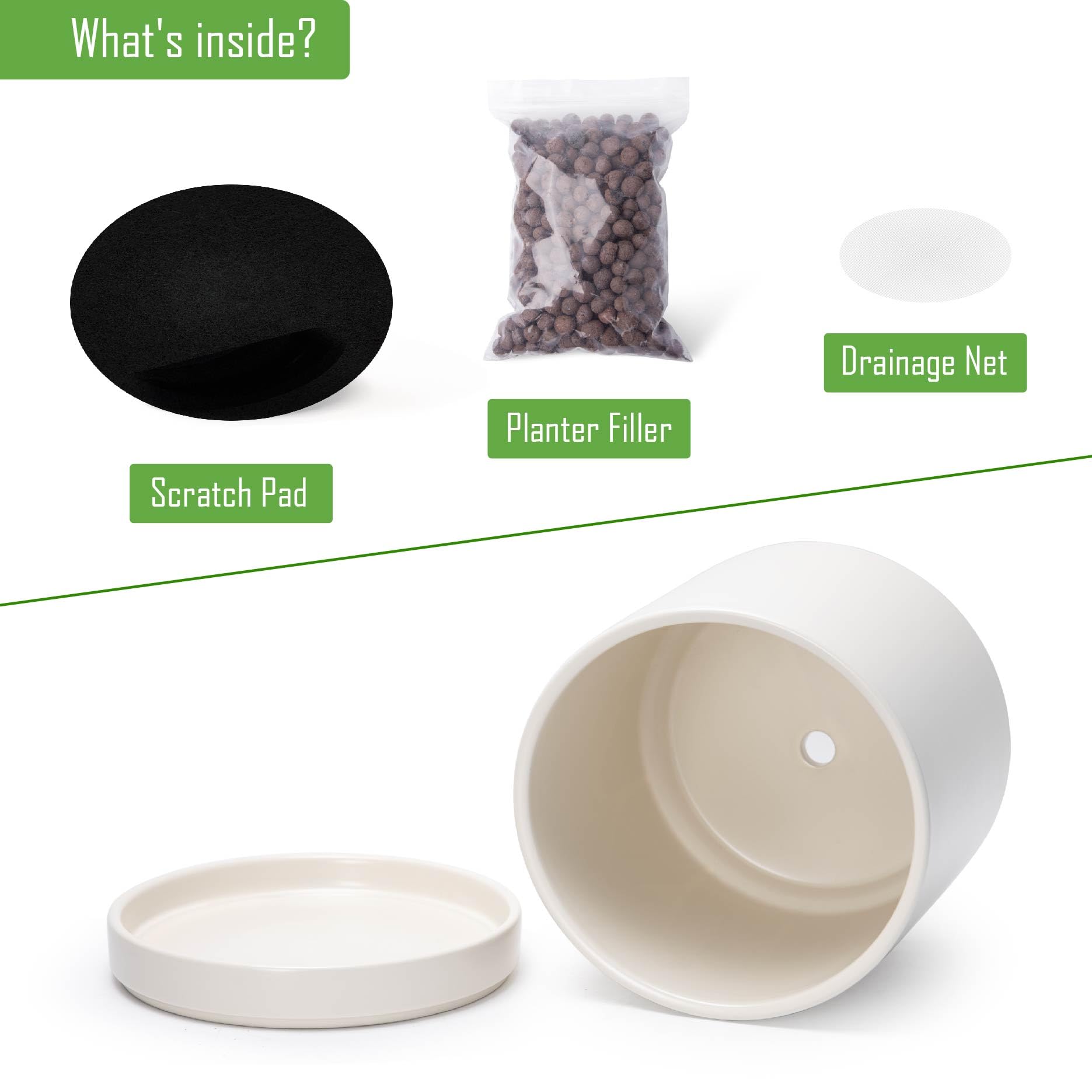 D'vine Dev planter with saucer and scratch pad protects surfaces