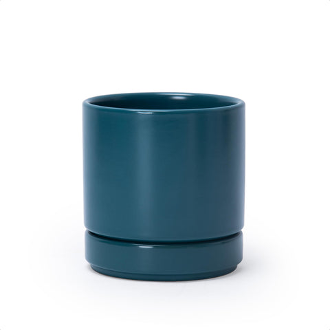 D'vine Dev teal ceramic planter front view for a clean modern indoor look