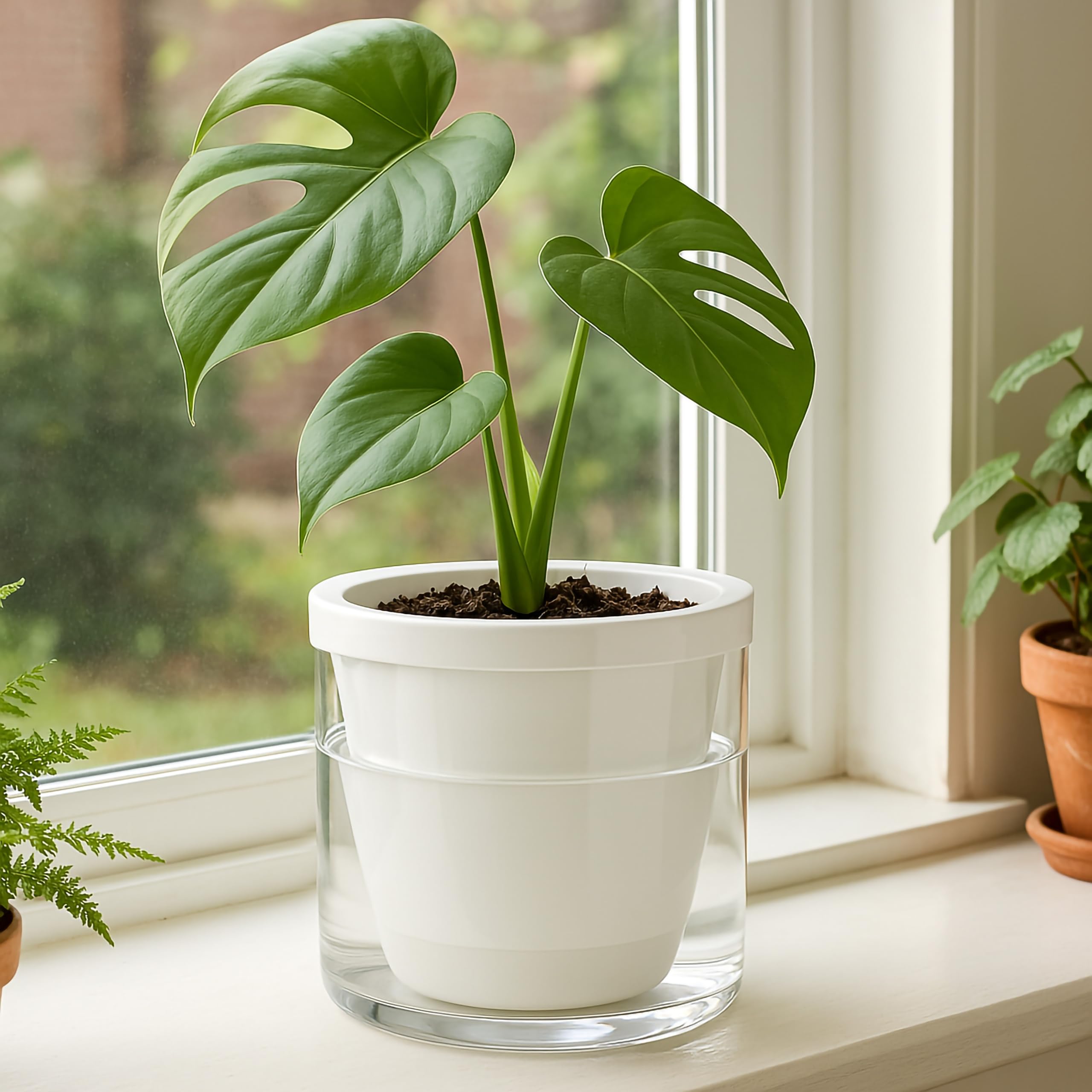D'vine Dev white terracotta pot close-up showing stylish indoor plant display.