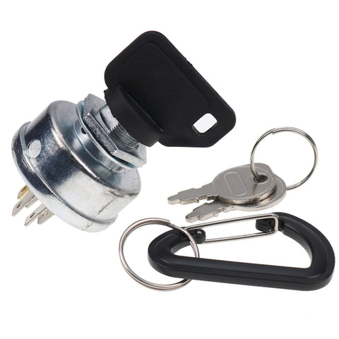DVPARTS ignition key switch front view for Hustler and Exmark mowers with quick-start promise.