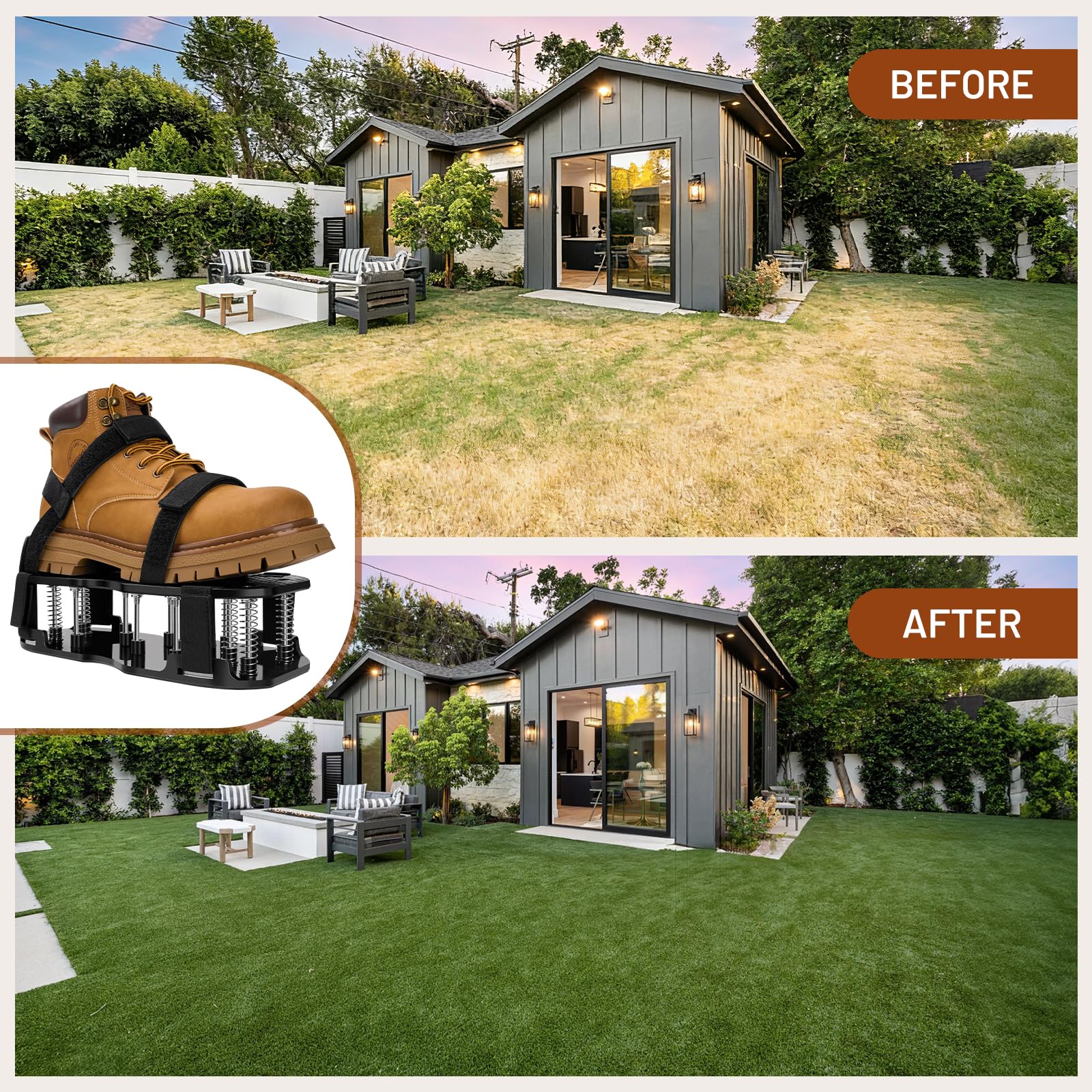 Indoor-use example of DWAEEGG lawn aerator shoes for flat surface tasks