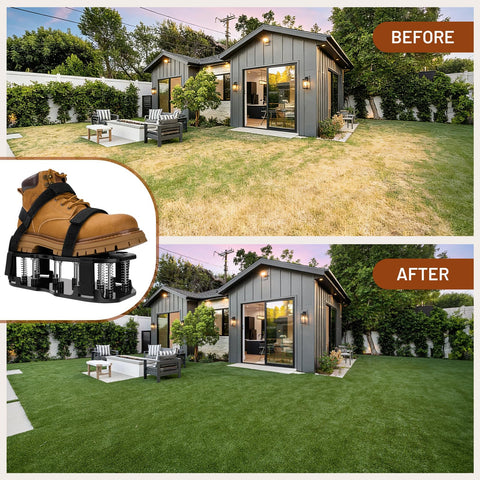 Indoor-use example of DWAEEGG lawn aerator shoes for flat surface tasks