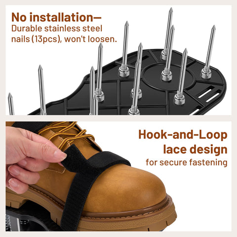 DWAEEGG aerator shoes worn on green grass demonstrating effortless aeration