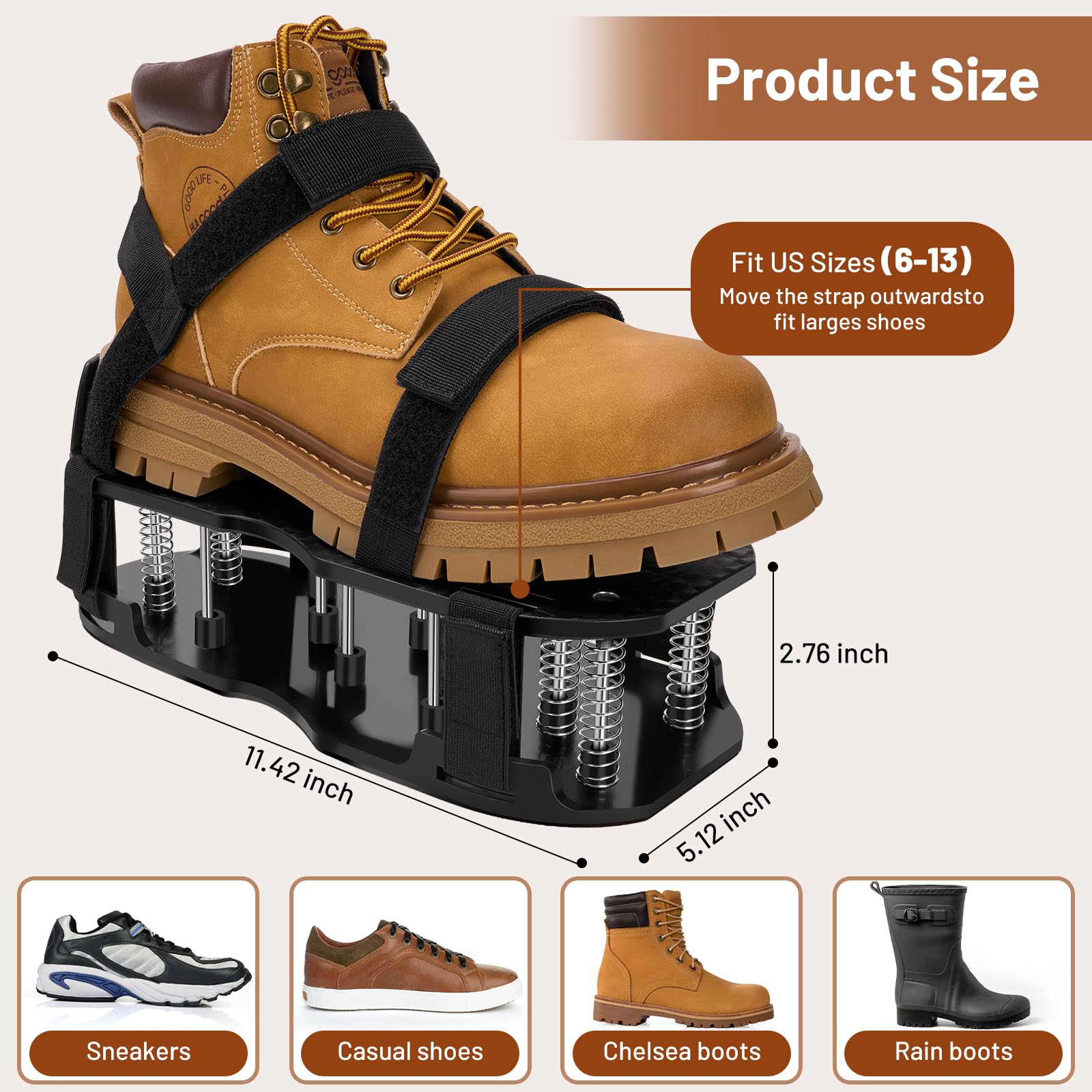 Adjustable straps on DWAEEGG shoes securing a universal fit