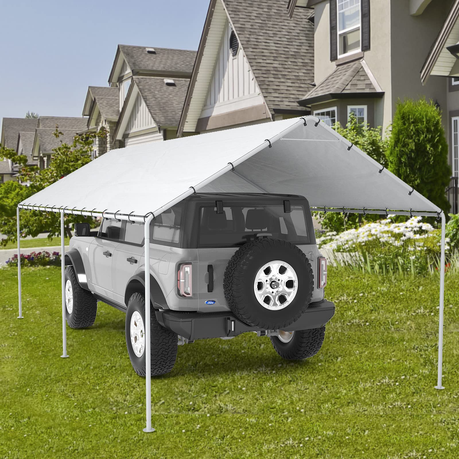 DWALE 10x20 carport cover folded for compact storage and quick deployment.