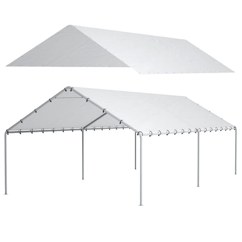 DWALE 10x20 carport cover front view shows waterproof, UV-protected fabric for all-weather protection.