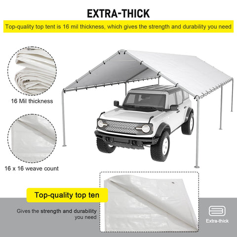 DWALE 10x20 carport cover grommets and edges close-up emphasizes secure rainwater drainage.