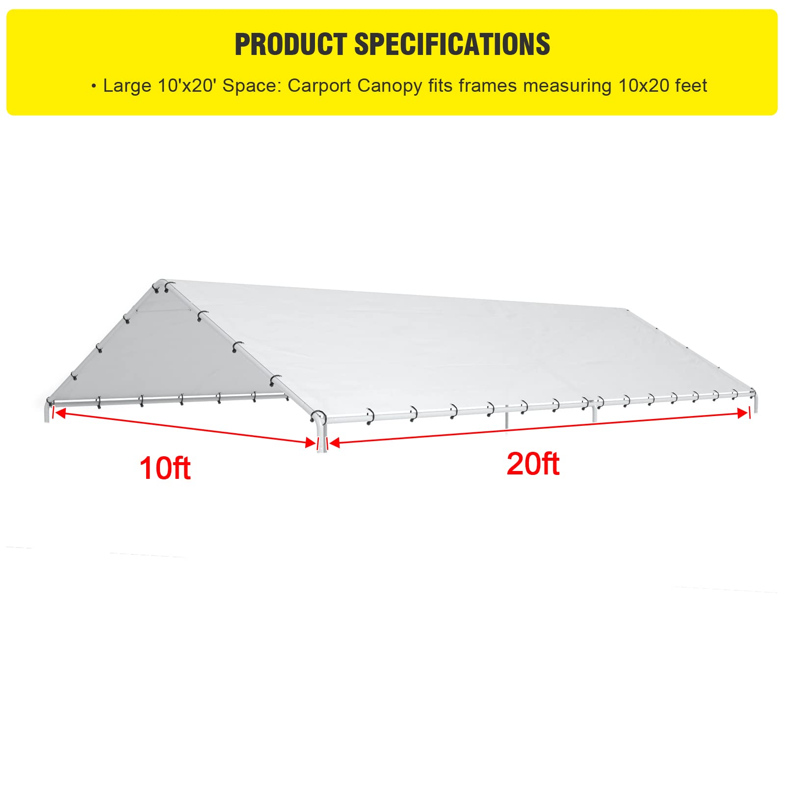 DWALE 10x20 carport cover side view highlighting tough seams for durable outdoor use.