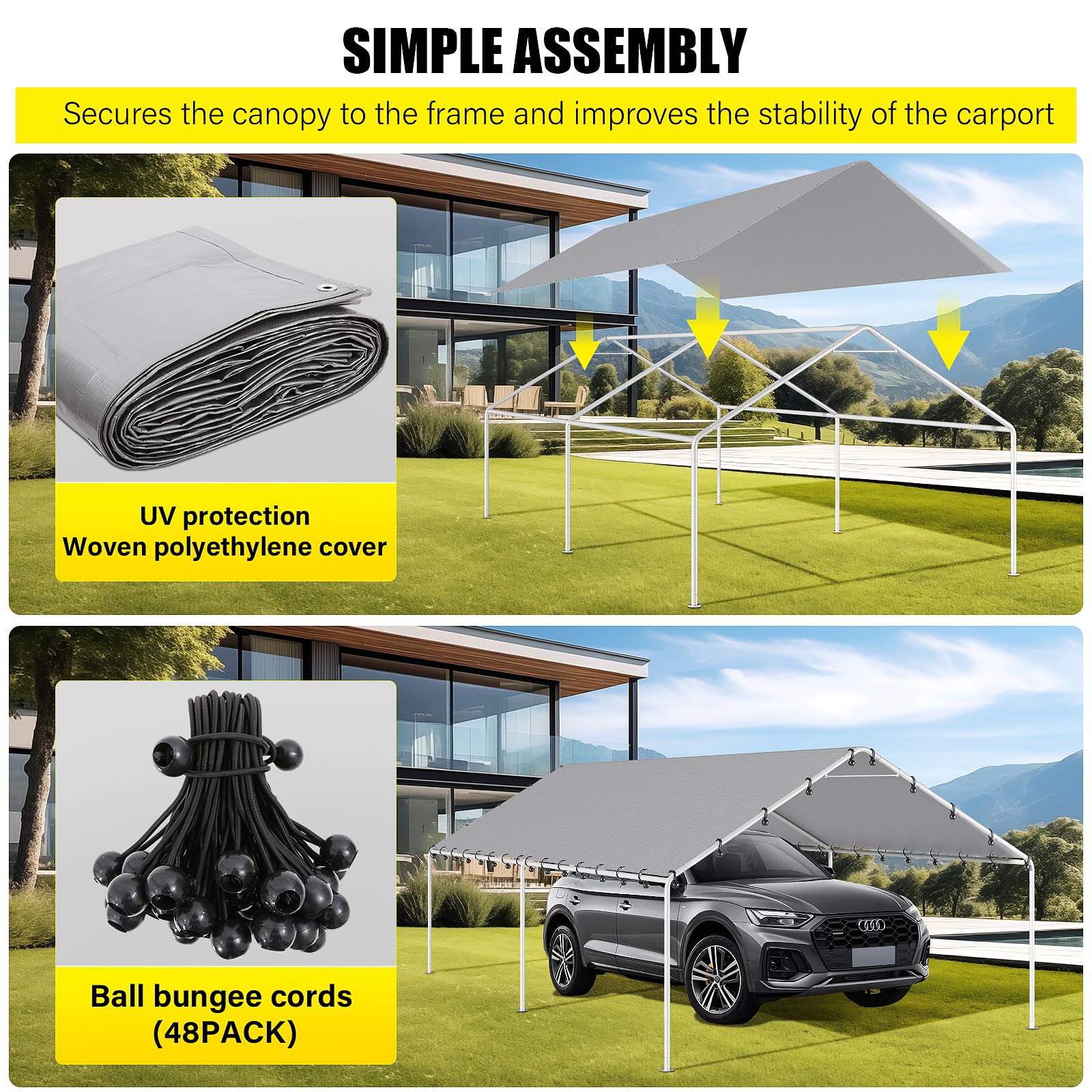 DWALE carport cover with waterproof seams keeps rain out